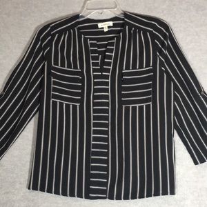 MONTEAU Easy Care Stretch Poly Jersey Slimming Stripes Placket Front Yoke Back